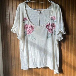 Anthropologie Postmark Embroidered Rose Top - Women Large